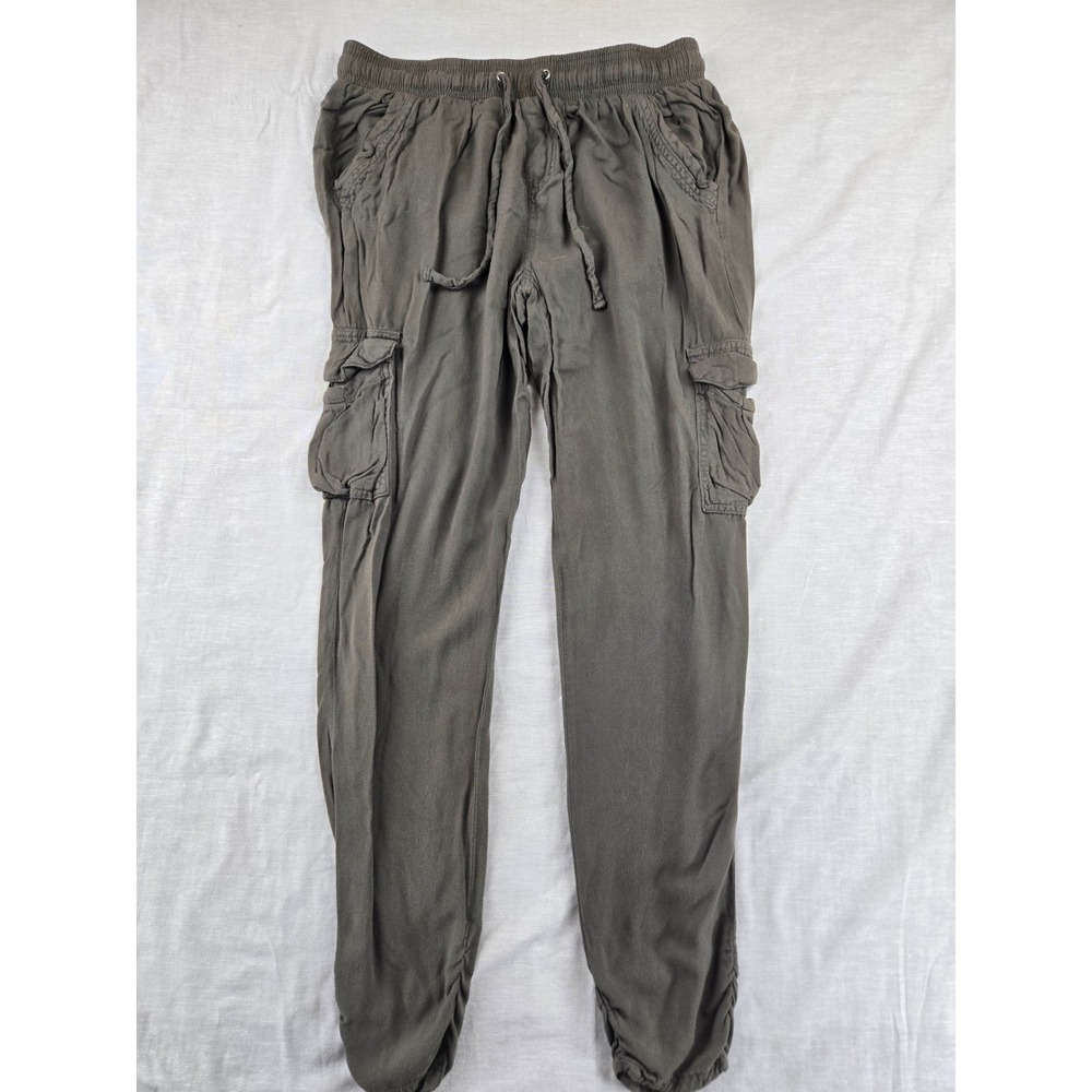 Rewash Womens Olive Green Rayon Cargo Jogger Pants Elastic Waist Size Medium